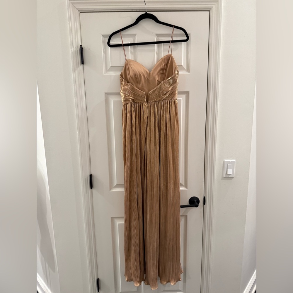 IEENA FOR MAC DUGGAL METALLIC Gold RUCHED A LINE Dress GOWN Women’s size 4 - Picture 6 of 8